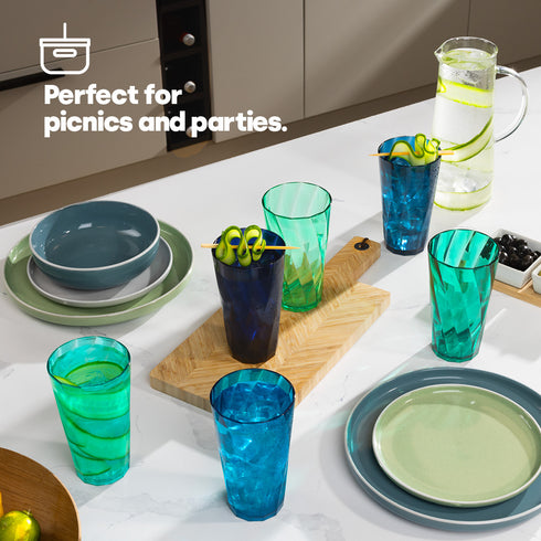 6 Multicoloured Plastic Tumblers - Teal
